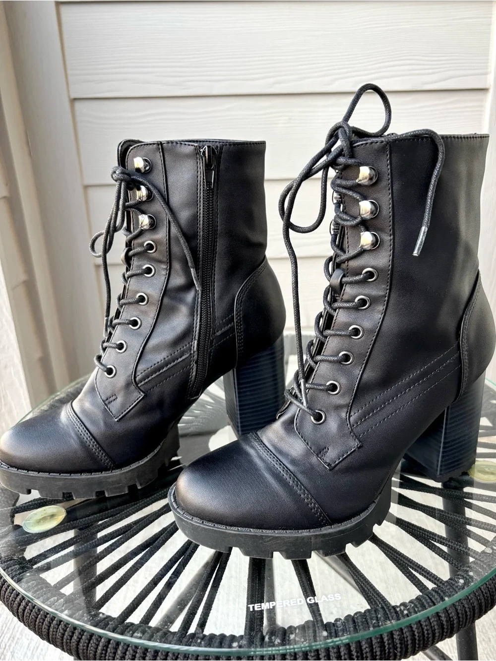 Wild Diva Black Platform Combat Boots Chunky Heel Size 5.5